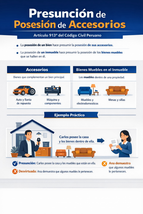 Presunción de posesión de accesorios: ¿qué presume el artículo 913 del Código Civil peruano?
