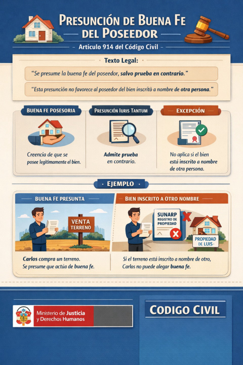 Posesión de buena fe: ¿qué establece la presunción de buena fe del poseedor según el artículo 914 del Código Civil?