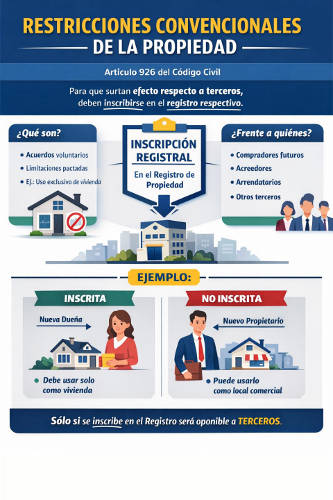 Restricciones convencionales de la propiedad: ¿cuándo producen efectos frente a terceros según el artículo 926 del Código Civil?