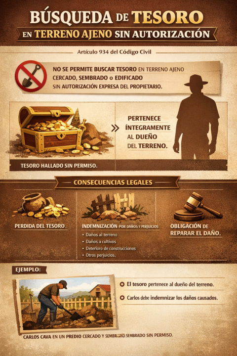 Búsqueda de tesoro en terreno ajeno: ¿qué ocurre si una persona busca o encuentra un tesoro en un terreno ajeno sin autorización?