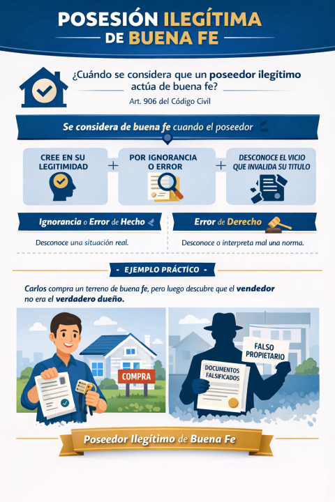 Posesión ilegítima de buena fe: ¿cuándo se considera que un poseedor ilegítimo actúa de buena fe según el artículo 906 del Código Civil?