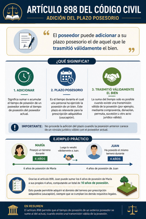 Posesión – adición del plazo posesorio: ¿qué establece el artículo 898 del Código Civil?