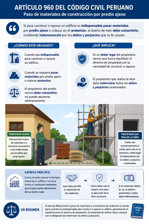 Paso de materiales de construcción por predio ajeno: ¿cuándo está obligado el propietario vecino a permitir el paso de materiales o la instalación de andamios?