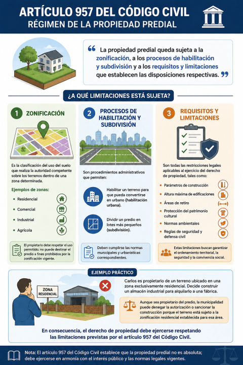 Régimen de la propiedad predial: ¿a qué limitaciones está sujeta la propiedad de un predio según el artículo 957 del Código Civil