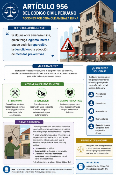 Acciones por obra que amenaza ruina: ¿qué establece el artículo 956 del Código Civil peruano?