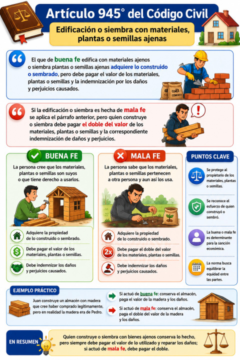 Edificación o siembra con materiales, plantas o semillas ajenas: ¿qué ocurre cuando se utilizan bienes ajenos para construir o sembrar?