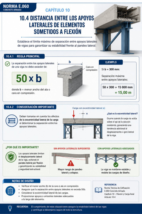 Distancia entre los apoyos laterales de elementos sometidos a flexión: ¿cuál es la separación máxima permitida entre los apoyos laterales de una viga según la Norma E.060?