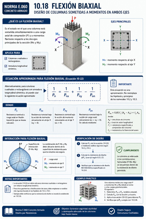 Flexión biaxial: ¿cómo se diseña una columna sometida simultáneamente a momentos en ambos ejes según la Norma E.060?