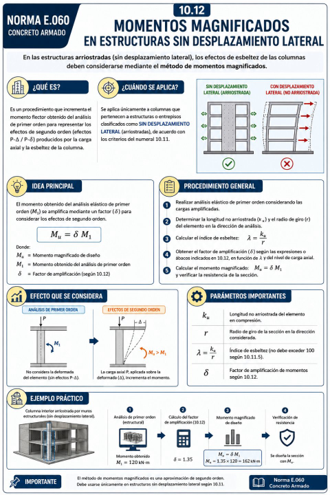 Momentos magnificados en estructuras sin desplazamiento lateral: ¿cómo se calculan y cuándo deben aplicarse?