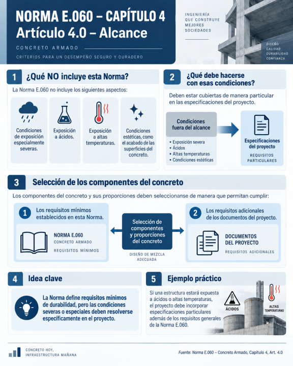 Alcance de los requisitos de durabilidad: ¿qué condiciones de exposición y requisitos del concreto están comprendidos en la Norma E.060?