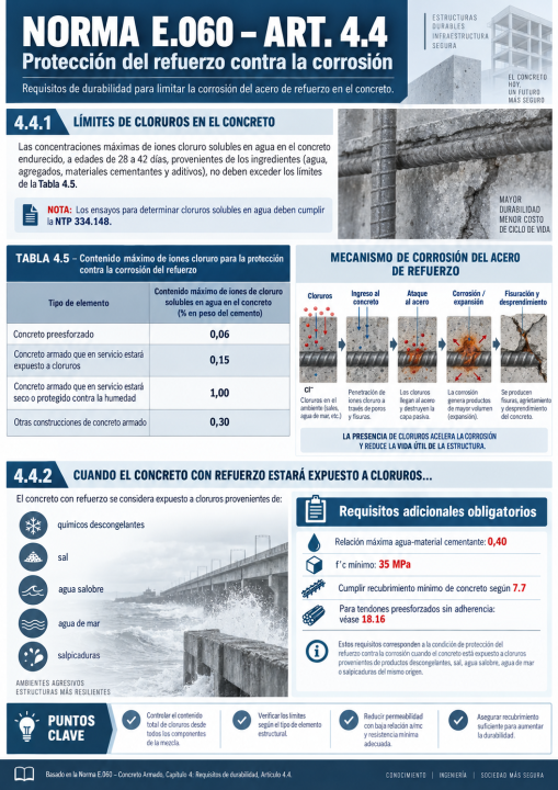 Protección del refuerzo contra la corrosión: ¿qué límites de iones cloruro y requisitos debe cumplir el concreto armado y preesforzado?